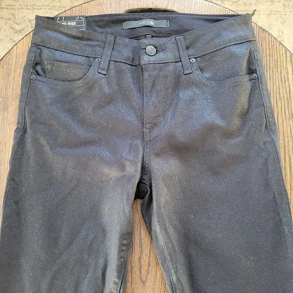 Joe's Mid-Rise Glitter-Coated Skinny Jeans Jet Black Sparkler Wash Size Women 27 Skinny